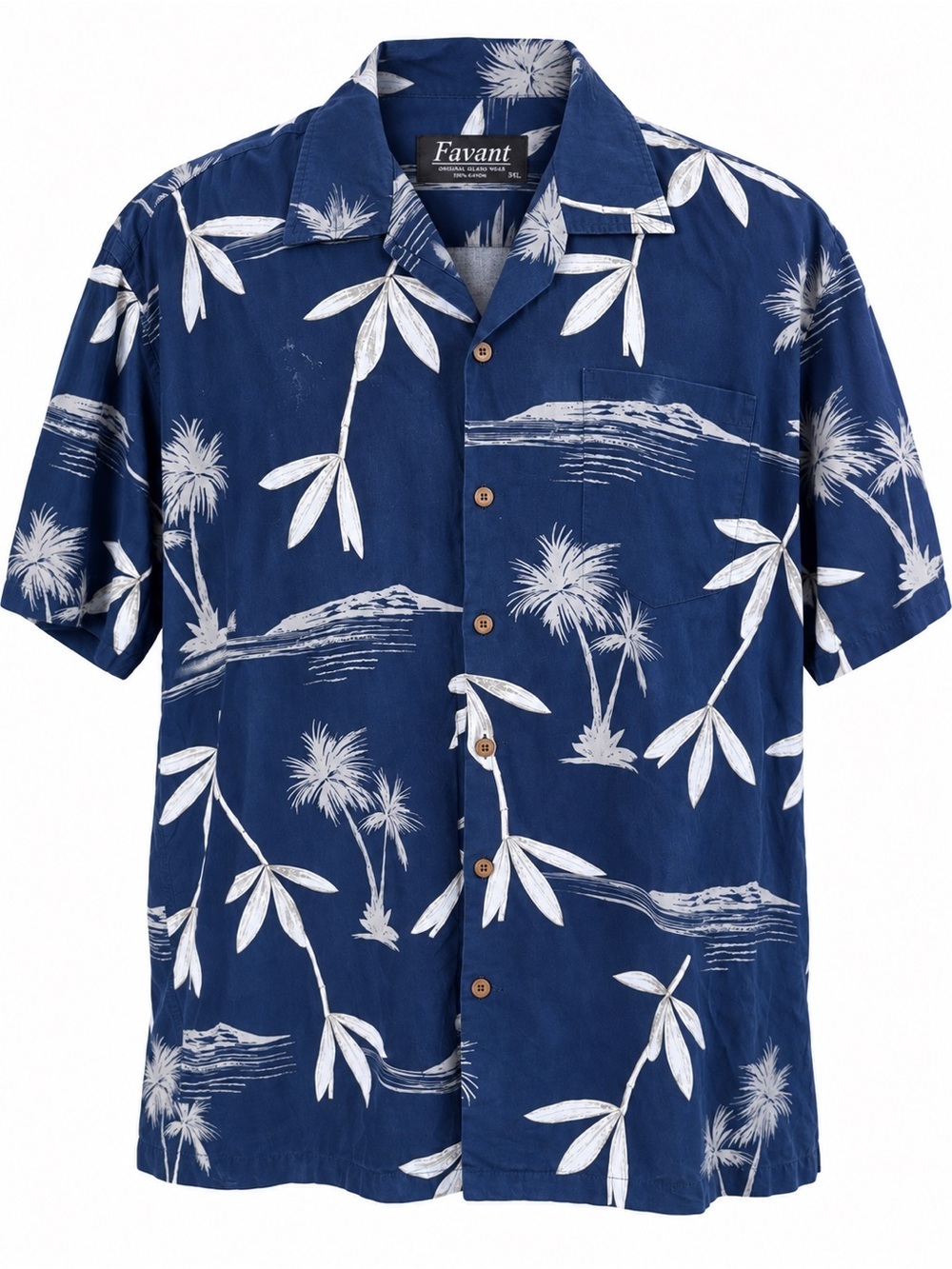 Favant 3XL Hawaiian Shirt Mens Navy Blue White Palm Tree Scenic Cotton Aloha